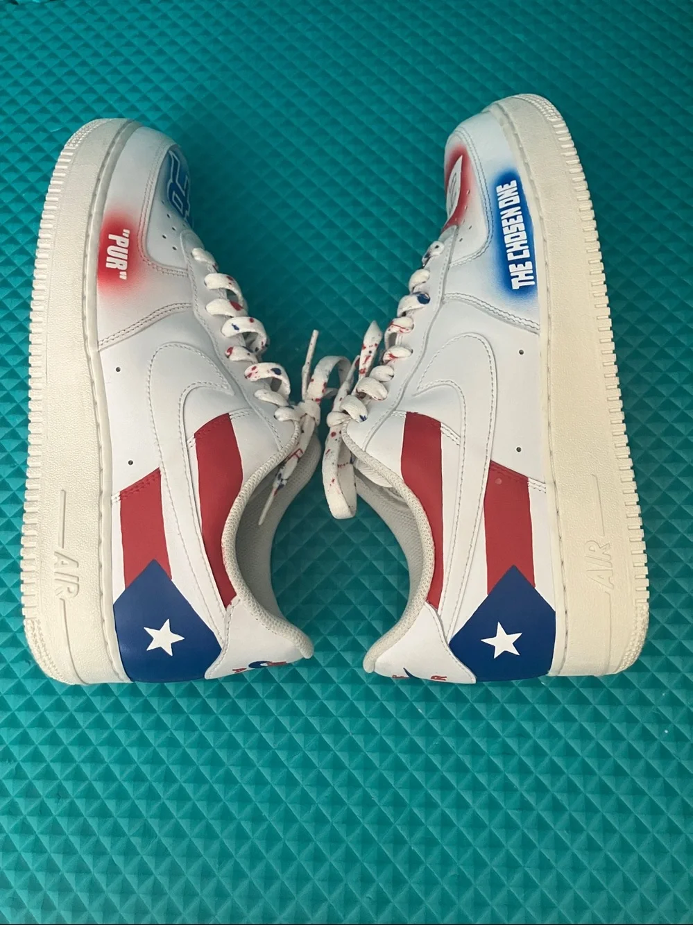 Nike Air Force 1 Customized Puerto Rican flag designs White Sneakers | 11.5